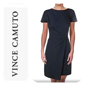 Vince Camuto Navy Surplice Short Sleeved Dress